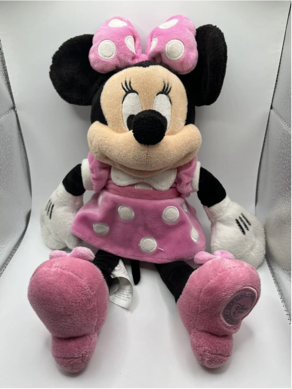 Disney Store Plush Minnie Mouse Plush Embroidered Detail Pink Bow Shoes Dress